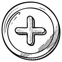 Obraz premium Hand drawn plus sign in a circle. Sketchy design for concepts of addition and positivity.