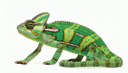 Obraz premium Vibrant Veiled Chameleon on White Background
