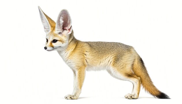 Adorable Fennec Fox Standing on White Background