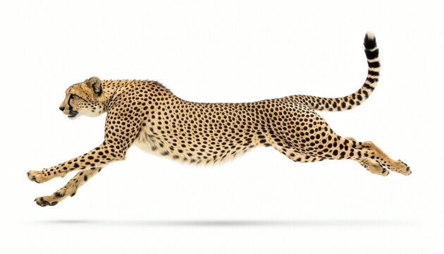 Dynamic Cheetah Leaping Isolated on White Background