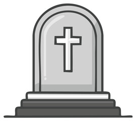 Obraz premium Cartoon tombstone with Christian cross symbol. Memorial icon for remembrance and loss.
