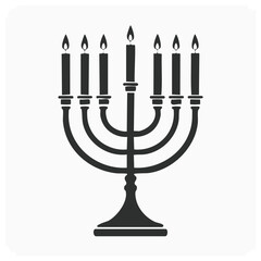 Fototapeta premium Menorah with seven burning candles for Hanukkah. Jewish traditional symbol graphic