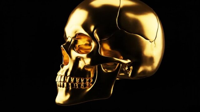 A dramatic video showcasing a golden skull in a dark setting for business or educational use