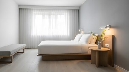 Fototapeta premium Modern Minimalist Bedroom Interior Design with Natural Lighting