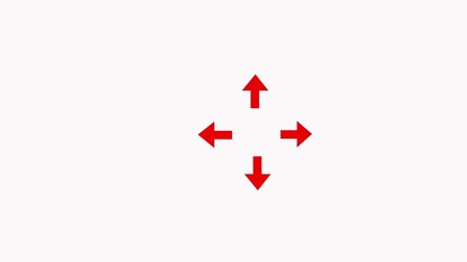 Four Arrows Pointing Inward on white Background converging center arrows in red color pointing in four directions creating a vibrant futuristic sign. - Powered by Adobe