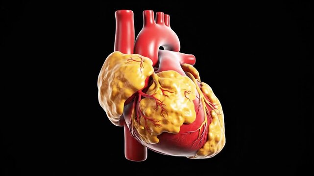 A detailed video of a human heart with plaque buildup, illustrating a critical health issue for medical and educational purposes.