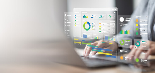 Expert presentation shows marketing strategy resource overview via infographic pie chart graph datum tracking indicator statistic report business ai