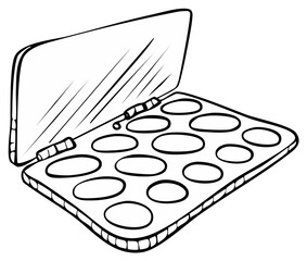 Open Makeup Palette with Mirror, Line Drawing for Beauty and Cosmetic Themes