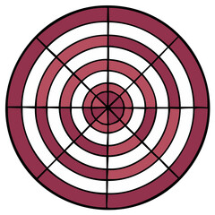 Target with concentric circles and radial lines in shades of red and white
