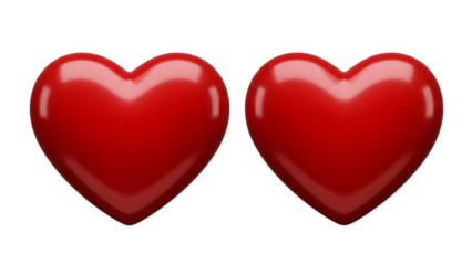 Two shiny red hearts, Two red hearts side by side. Pair of red heart shapes