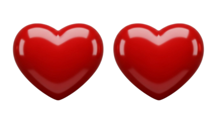 Two shiny red hearts, Two red hearts side by side. Pair of red heart shapes