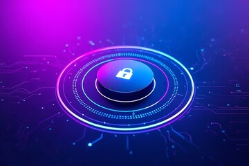 A digital illustration of a padlock on a blue and purple background with neon lights