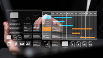 Project tracking system with Gantt chart and workflow elements for business scheduling and task management Parse