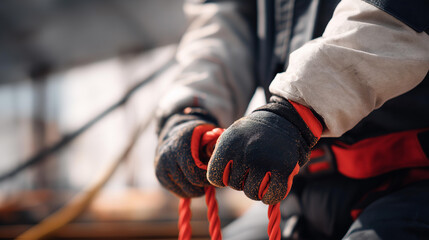 A close-up of a pilot&rsquo;s gloved fingers wrapped tightly around bright red brake toggles, subtle tension visible in the lines as they prepare for a precision launch in strong alpine winds. cinematic