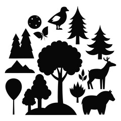 A set of vector trees with animals