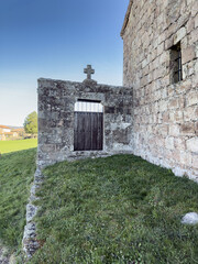 Romanesque arched doorway of Iglesia de la Asuncion in Monasterio, Palencia