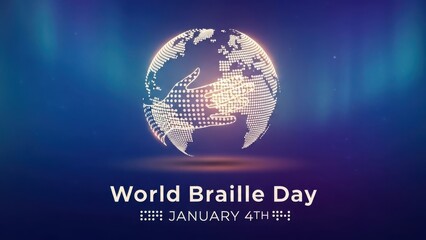 World braille day poster with a glowing globe and text