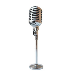 Fototapeta premium A vintage-style microphone stands elegantly on a minimalist white background. symbolizing music and performance. ideal for use in promotional materials for events or audio-related projects