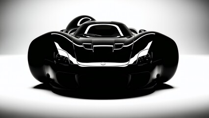 Futuristic black concept supercar front view on white background