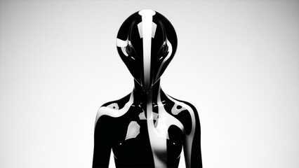 Minimal futuristic android silhouette black and white techno music flyer background