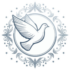 Obraz premium Elegant Stylized Dove of Peace Symbol in a Vintage Floral Filigree Frame Illustration
