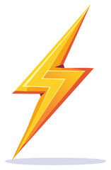 Isolated vector lightning bolt in yellow and orange, energy icon, electricity flash
