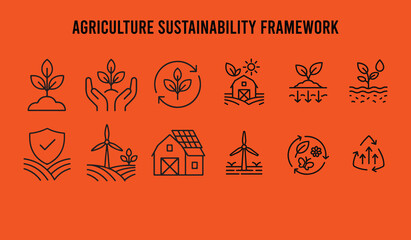 agriculture sustainability framework icon set line art