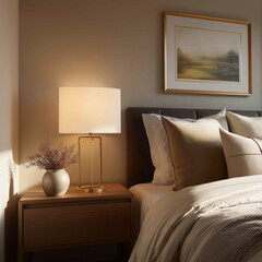 Elegant bedroom bedside table with lamp.