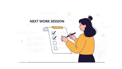 Young asian female checking task list for upcoming work session