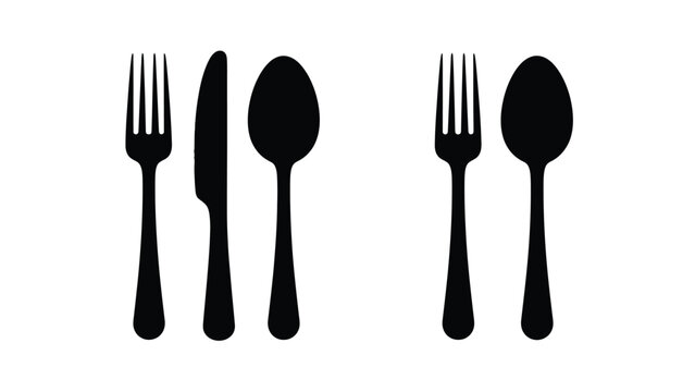 Black silhouette illustration of cutlery forks knives and spoons arranged in a row