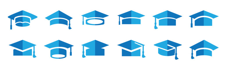Graduation cap icon vector. 3d blue color style graduation cap.  Education and academic symbols for school, learning, and success themes Vector Illustration