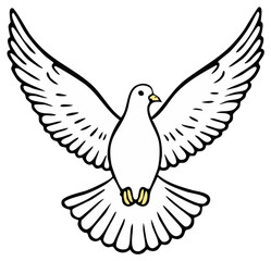 Obraz premium Cartoon illustration of a white dove with outstretched wings, symbol of peace and freedom