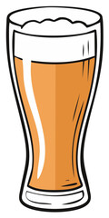 Cartoon illustration of a full glass of beer with foam, isolated on white background.