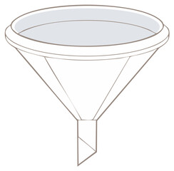Clean minimal line art illustration of a generic funnel shape tool for pouring or filtering liquids