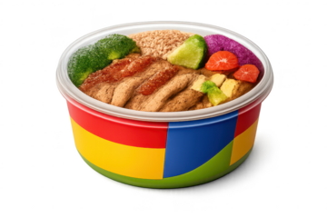 Colorful bento box on transparent background food presentation shot.