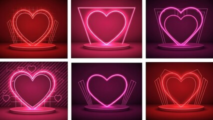 Neon heart light designs on pedestals
