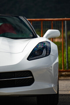 Chevrolet Corvette C7 headlight close up shot, Modern American muscle car exterior