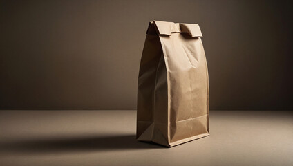 Classic Brown Paper Bag with Folded Top Mockup for Bakery Goods or Lunch Packaging on Warm Toned Studio Surface