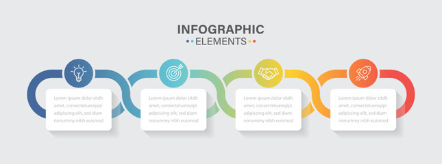 Business data visualization. 4 options or steps. Can be used for process diagram, workflow layout, info graph, annual report, flow chart. Vector Illustration