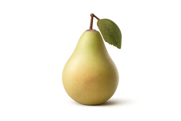 A pear with leaf, against a transparent background, isolated object