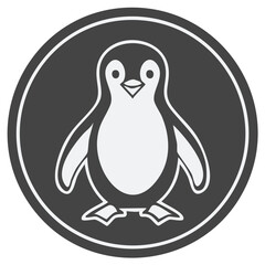 Fototapeta premium Cute cartoon penguin illustration inside a dark grey circle