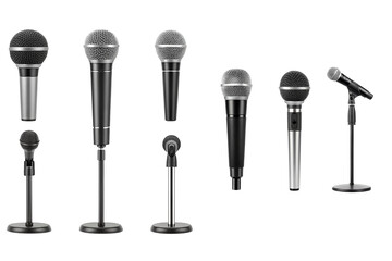 Minimalist audio icon set with microphone, headphones, and sound wave symbols. Vector line art for podcast, music recording, broadcast, and communication app interface design