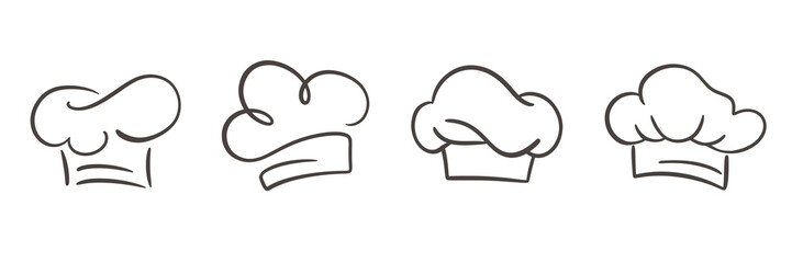 Chef Hat Line Art Drawing Baker Cap Icon Logo Set
