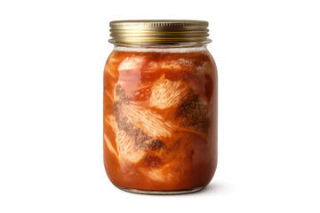 Chicken stock in glass jar, preserving food, transparent background image