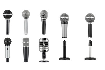 Minimalist audio icon set with microphone, headphones, and sound wave symbols. Vector line art for podcast, music recording, broadcast, and communication app interface design