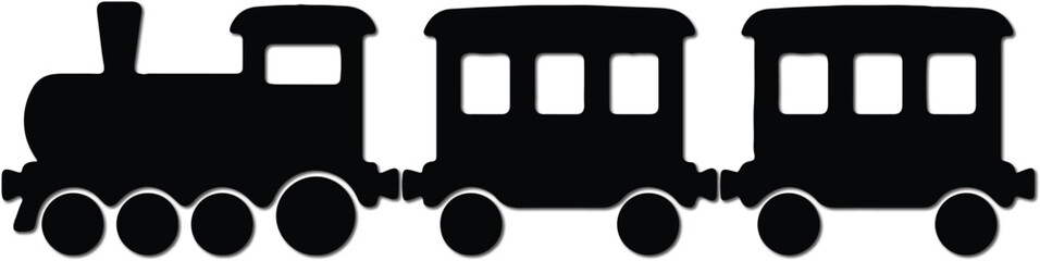 Simple black silhouette of a steam train with carriages isolated on a white background perfect for transportation or childrens themes © Ghaffar.Arts