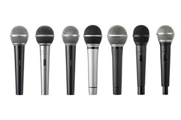 Minimalist audio icon set with microphone, headphones, and sound wave symbols. Vector line art for podcast, music recording, broadcast, and communication app interface design