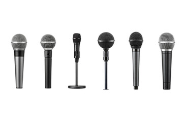 Minimalist audio icon set with microphone, headphones, and sound wave symbols. Vector line art for podcast, music recording, broadcast, and communication app interface design