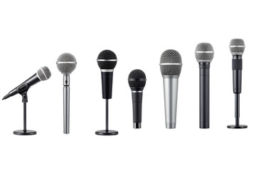 Minimalist audio icon set with microphone, headphones, and sound wave symbols. Vector line art for podcast, music recording, broadcast, and communication app interface design