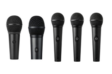 Minimalist audio icon set with microphone, headphones, and sound wave symbols. Vector line art for podcast, music recording, broadcast, and communication app interface design